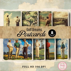 Postales de golf antiguas, paquete de tarjetas imprimibles digitales para álbumes de recortes, diario basura, paquete de tarjetas, regalo para golfistas, padre golfista, putting green DG01