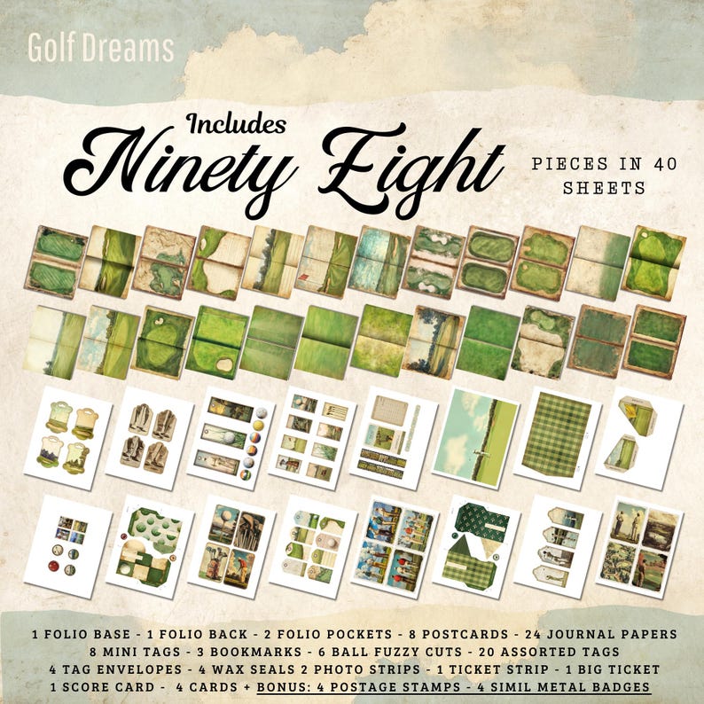 Vintage Golf Junk Journal Printable Scrapbook Ephemera Collection ...