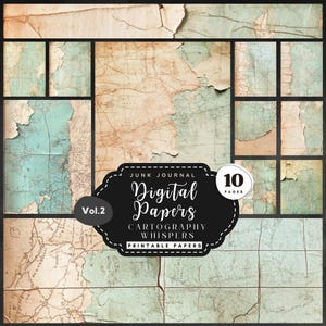 Mappe strappate invecchiate, giornali spazzatura, carte digitali - Collezione Cartography Whispers con 10 pagine stampabili per progetti creativi