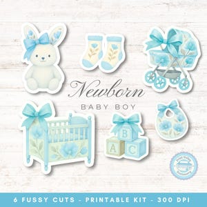 Newborn Boy Teddy Bear Baby Shower Fussy Cuts Printable embellishments - Ephemera for Scrapbooking, Sticker Kit, Collage Sheet