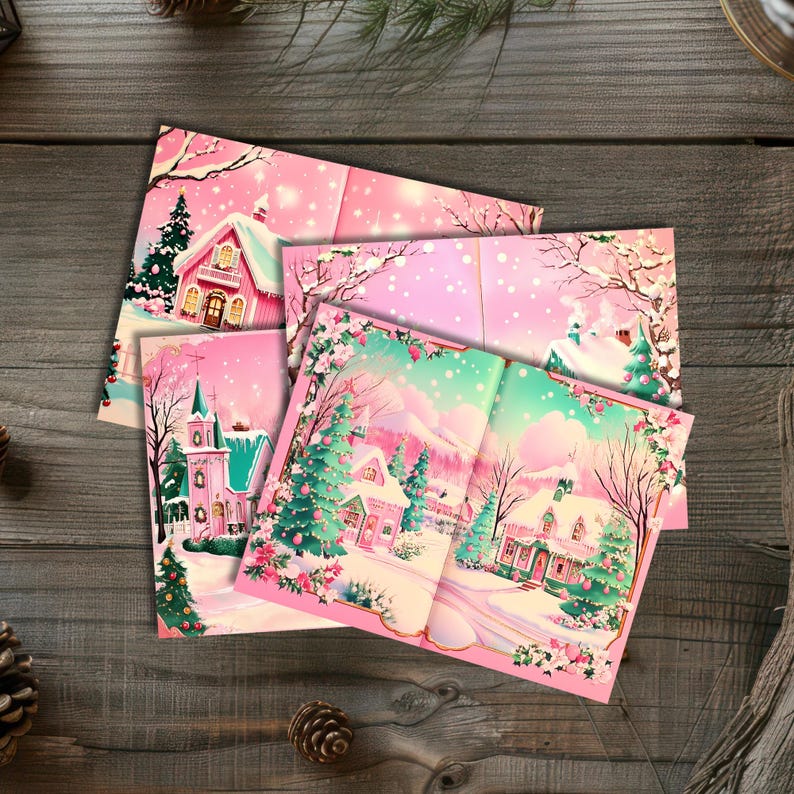 4 Digital Paper Pack Pink Christmas Junk Journal Paper Pages With ...