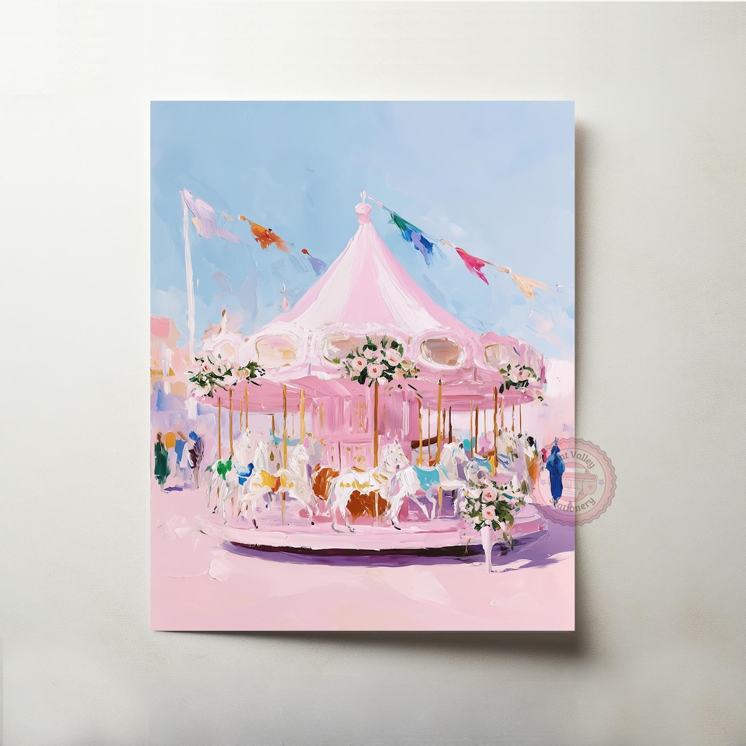 Pastel Carousel Art Print – Dreamy Vintage Fairground (digital Download ...