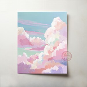 Colorful Cloudscape Art Print - Pastel Clouds Sky Painting, Dreamy Pastel Wall Art, Soft Pink Blue Digital Download, Printable Decor 25