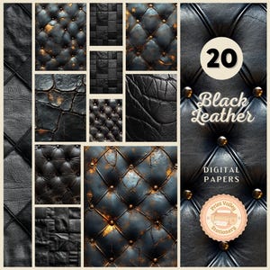 Masculine Black Leather Textures: Men Grunge Junk Journal Printable Scrapbook Papers for Father Husband