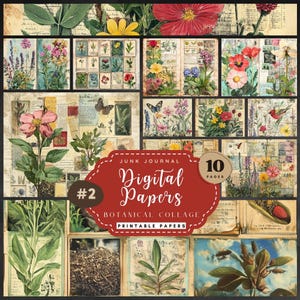 Digitale kit voor botanische junkjournal, afdrukbare pagina's met wilde bloemen, collagekunst om te knutselen, op de natuur geïnspireerde ontwerpen