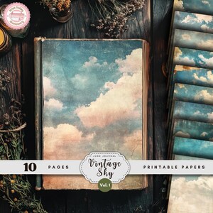 Vintage noodlijdende aquarel hemellandschap achtergronden Afdrukbare pagina's voor junkjournaling met wolkenpatronen