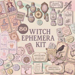 Pastel Witch Junk Journal Printable Scrapbook Ephemera Bundle for Grimoire Book of Shadows