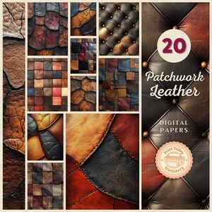 Lederen patchwork texturen digitaal papier, heren scrappy papers, grunge elegante achterkant afdrukbaar plakboek heren dagboek