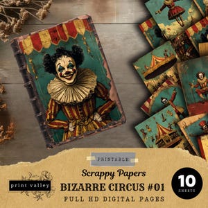 Spooky Circus Junk Journal Pages - Vintage Carnival Freakshow Papers for Your Dark Creativity - Printable