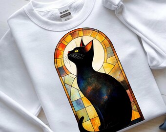 黒猫とキャットフード ヴィンテージ ステンドグラス ローウェル・エレーロ 黒猫とキャットフード ヴィンテージ ステンドグラス ローウェル