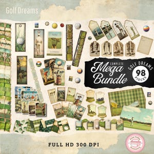 Paquete de 98 bolsillos para álbumes de recortes de golf para imprimir, colección completa de diarios basura de golf, papeles efímeros, el mejor regalo para golfistas DG01