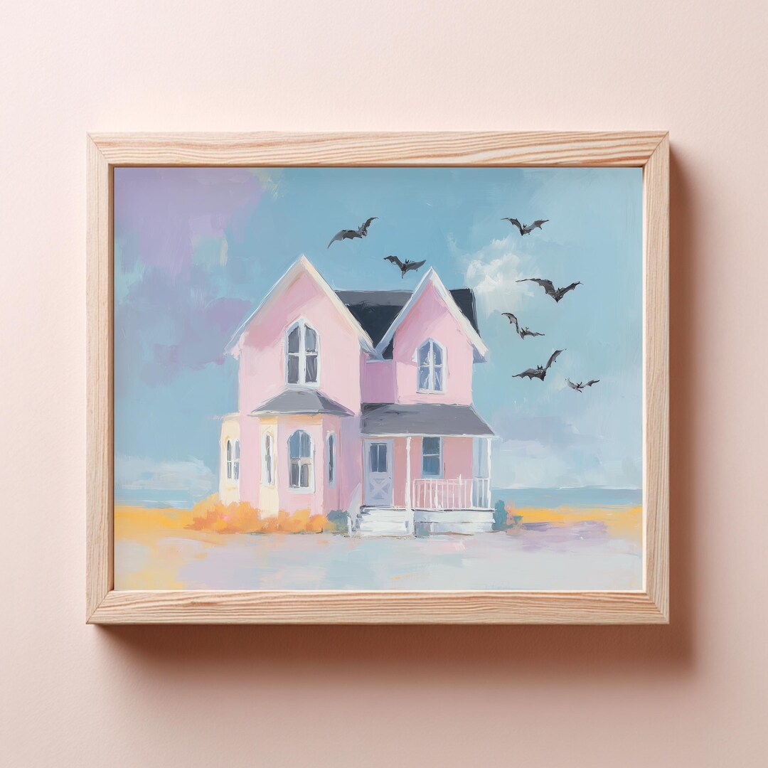 Victorian Pink House Art Print – Vintage Landscape Scene (digital ...