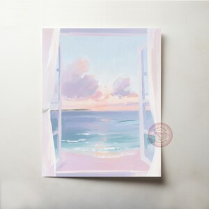 Coastal Window View Art Print - Serene Ocean Scenery, Pastel Sky, Tranquil Seascape, Printable Wall Art, Summer Beach Decor, Download 14