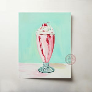 Strawberry Milkshake Art Print - Retro Diner Style, Whimsical Kitchen Decor, Vintage Dessert Painting, Printable Ice Cream Wall Art 10