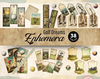 Printable Ephemera, Golf Junk Journal Extras Pack, Paper Craft, Golfers gift, printable golf tag, Scrapbook extras, Golf Perfect Gift, DG01