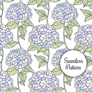 Hydrangea Flower Seamless Pattern Tile, Spring Repeatable Design, Fabric Print, Digital Background Pattern, For Crafters, Clothing