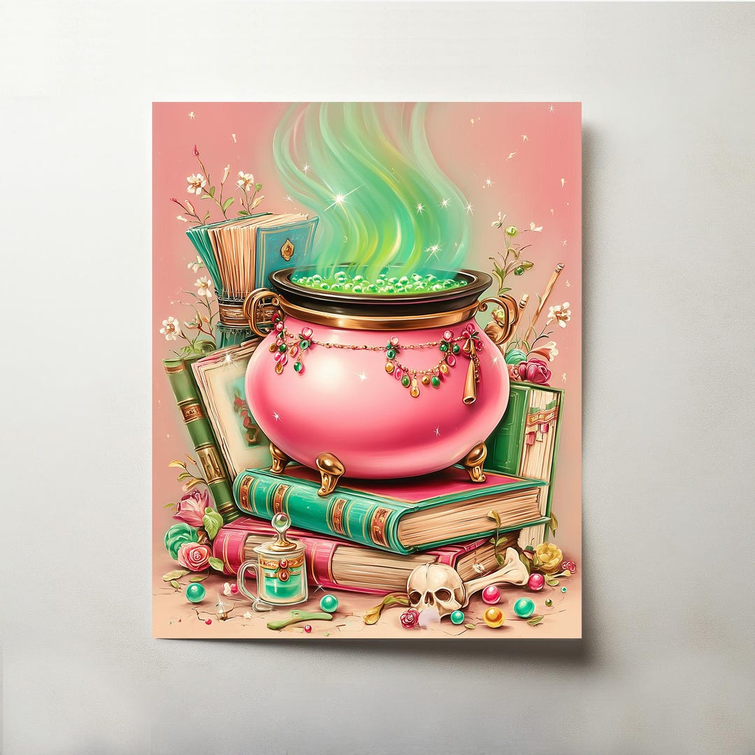 Pink Witch Cauldron Art Print – Spooky Halloween Decor (digital ...