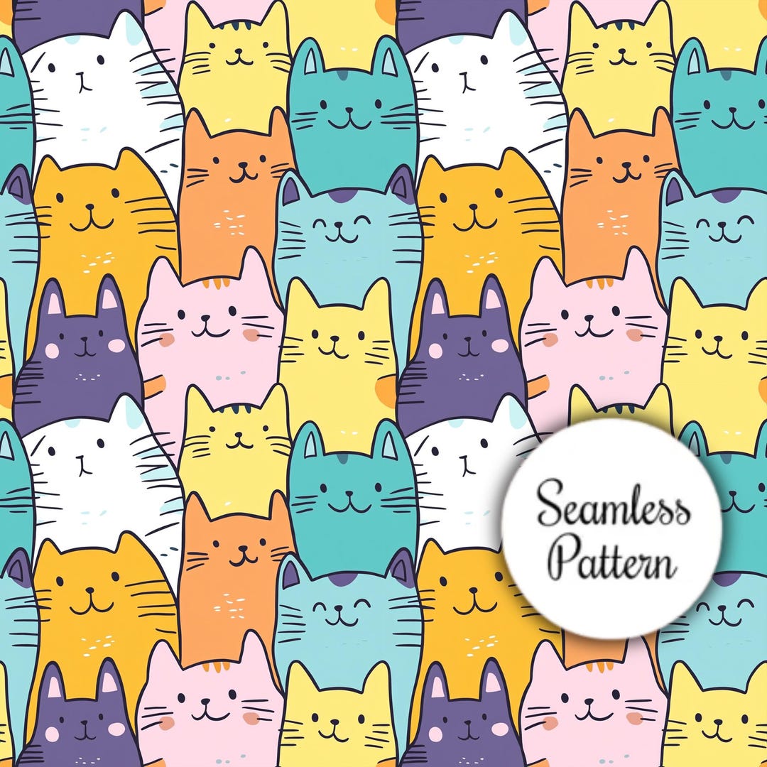 Cute Cats Digital Seamless Pattern Tile, Repeatable Kitten Design ...