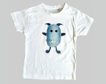 lustiges Monster-T-Shirt in Größe 86/92 (2-3 Jahre) für Kleinkinder, nachhaltiges weißes Baummwoll-Shirt für jeansliebende Jungs