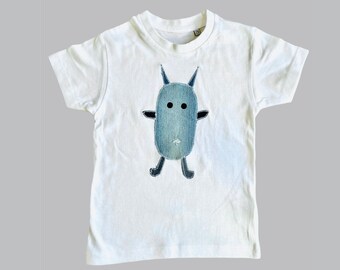 Monster-T-Shirt mit Jeansapplikation in Größe 86/92 für coole Jungs; als Geschenk für Sohn/Patenkind/besten Kumpel