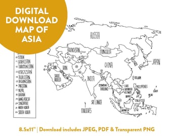 Asia Map - Sales Map - Tracking Map - Learning Map - Digital Download