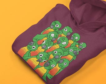 Green Cheek Conure Family Pullover/Hoodie - Unisex Pullover Hoodie with Conure Art and Bird Design - Parrot Gift - Yellow Sided Conure