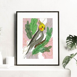Cockatiel Modern Art Print - 8x10 Inches - Digital Print - Tropical Bird Print