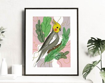 Impression d'art calopsitte : illustration moderne d'oiseau tropical (impression numérique)