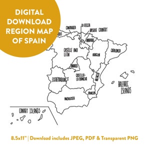 Spanien Regionskarte - Europa Karte - Verkaufskarte - Tracking Map - Lernkarte - Digital Download