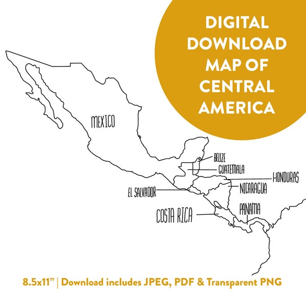 Mappa dell'America Centrale - Mappa delle vendite - Mappa di apprendimento - Download digitale