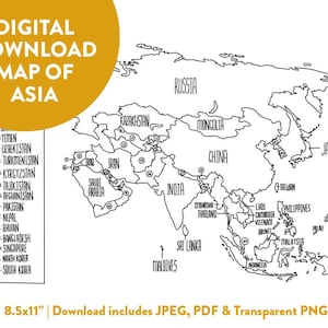 Asien Landkarte - Verkaufskarte - Tracking Map - Lernkarte - Digital Download