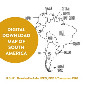 South America Map - Sales Map - Learning Map - Digital Download
