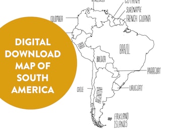 South America Map - Sales Map - Learning Map - Digital Download
