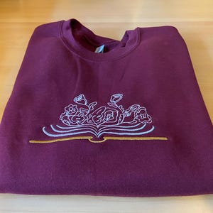 Embroidered Book Lover Sweater - Stitched Pullover Sweater for Book Club - Floral Book Design