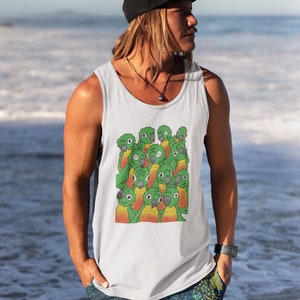 Green Cheek Conure Family Unisex Tank Top - Yellow Sided Conure Artwork - Parrot Art and Design - Bird Art Tank Top