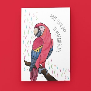 Printable Birthday Card - Macaw Greeting Card - Tropical Bird Art - Digital Download
