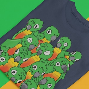 Kids T-Shirt: Green Cheek Conure Family  - Yellow Sided Conure Parrot Artwork - Tropical Bird Apparel