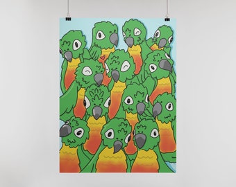 Green Cheek Conure Family Premium Matte Paper Poster - Conure Art and Bird Design - Parrot Gift - Yellow Sided Conure