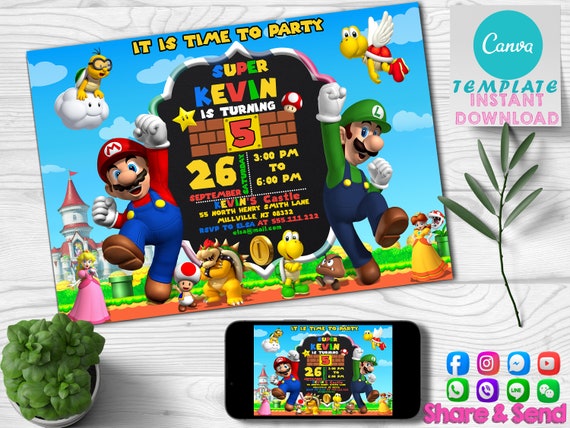 6 Invitations Anniversaire Super Mario Bros - Article et