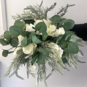 Luxury Ivory and Sage Green Wedding Bouquet-Faux Flowers-Artificial-matching bridesmaid posy and buttonholes-Choice of colours available