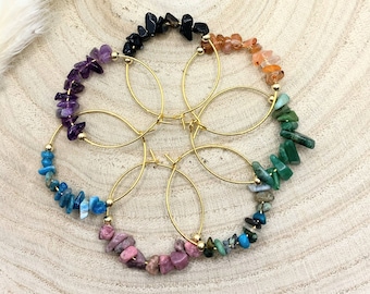 Gold-plated stainless steel hoop earrings with gemstones