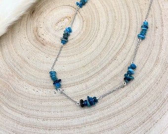 stainless steel necklace and apatite gemstone