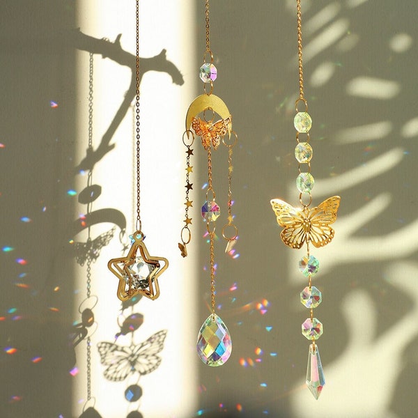 Capteur de soleil goutte d'eau papillon, capteur de soleil monarque mandala, capteur de lumière papillon en cristal à accrocher au mur, décoration intérieure de bureau à domicile esthétique