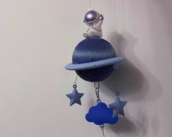 Cute Astronaut on Moon Wind Chime, Nordic Spacemen Wall Hanging, Star Cloud Door Bell Room Decor, Future Astronaut Gifts, Birthday Kid Gifts