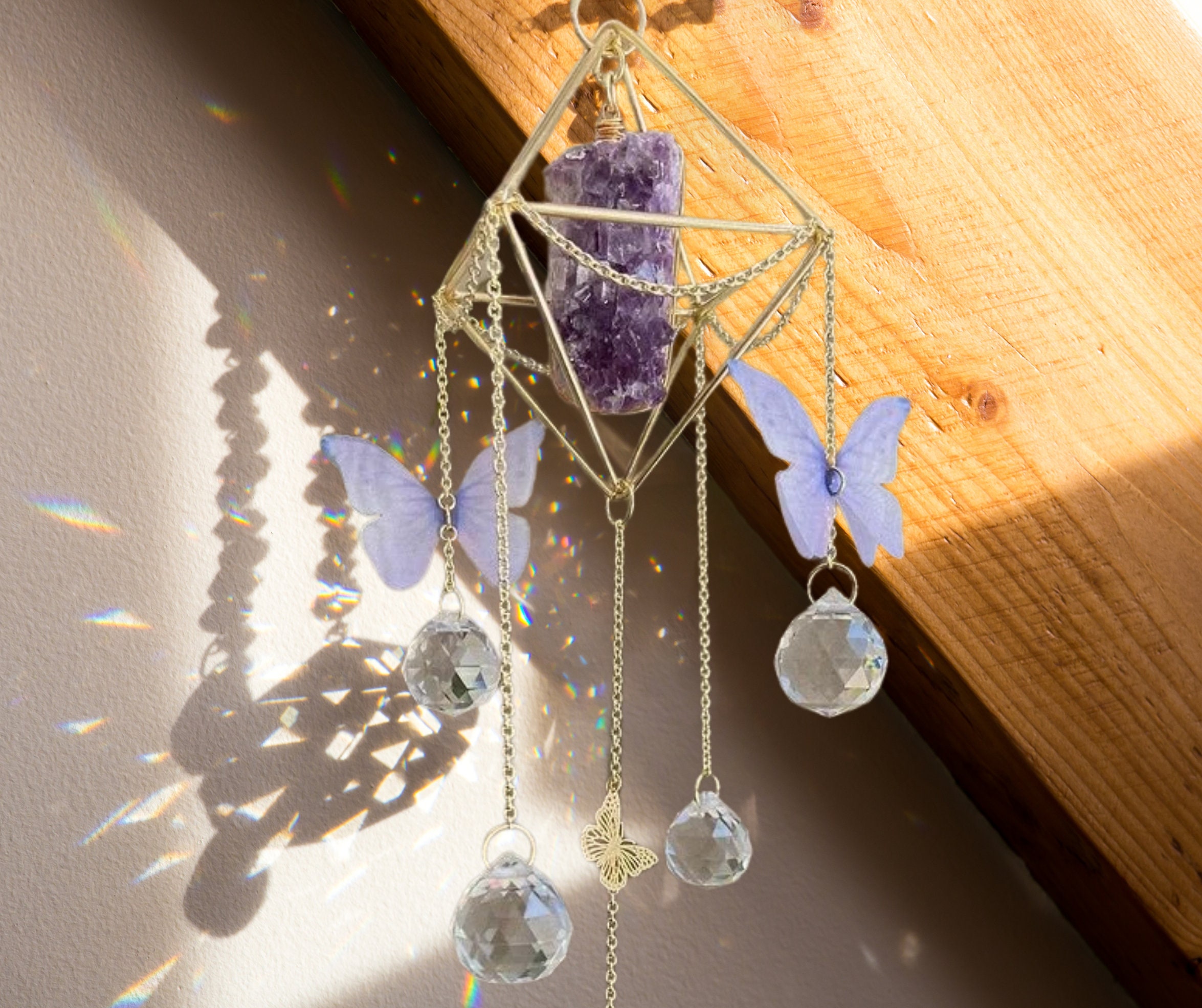 Moon Wind Chimes with Amethyst Tree for Purple Room Decor Aesthetic,  Hanging Crystal Decor for Home Decor Wall, Purple Bedroom Decor for Women,  Home