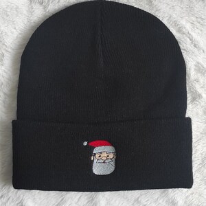 Embroidered Santa Beanie Hat, Santa Embroidery Design, Black Beanie, Unisex One Size Hat, Christmas Gift, Autumn Winter Hat, Custom Design