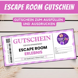 Gutschein Escape Room personalisierter Gutschein zum Ausdrucken, Gutscheinkarte Geburtstagsgeschenk, Geschenkgutschein Weihnachten, Download