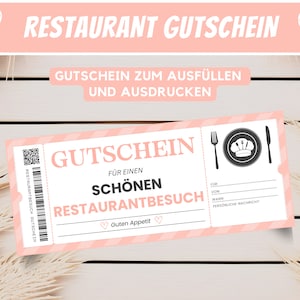 Vale de restaurante para imprimir, plantilla de vale para comer fuera, vale de regalo personalizado para una idea de regalo de visita a un restaurante
