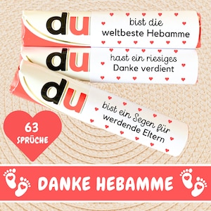 63 Duplo Banderolen Danke Hebamme Geschenk, Dankeschön Hebamme Geschenkidee Schwangerschaft, Duplo Geschenkbox DIY Geschenkidee, Download