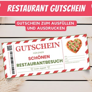 Restaurant Gutschein zum Ausdrucken, Gutschein essen gehen Vorlage, personalisierter Geschenkgutschein Restaurantbesuch Geschenkidee